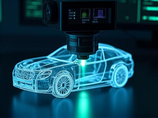 Ein Laserscanner prüft die Maßhaltigkeit eines gefertigten Bauteils.